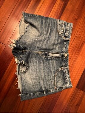 Dynamite Frayed High-Rise Denim Shorts - Blue